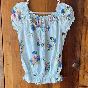 Hollister Light Blue Floral Peasant Blouse